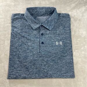 Under Armour Golf Polo Shirt Blue Gray Heathered Loose Heat Gear Men's Sz XL